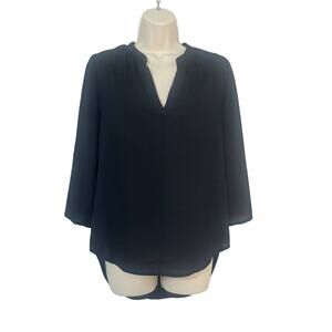 Three Pink Hearts Womens Black V Neck Blouse Size S